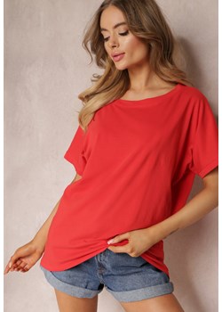 Czerwony Bawełniany T-shirt Oversize z Krótkim Rękawem i Dłuższym Tyłem Zanimara ze sklepu Renee odzież w kategorii Bluzki damskie - zdjęcie 157055838