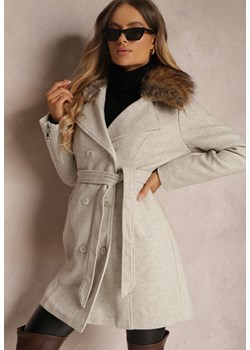 Jasnoszary Płaszcz Delyse ze sklepu Renee odzież w kategorii Płaszcze damskie - zdjęcie 157059169