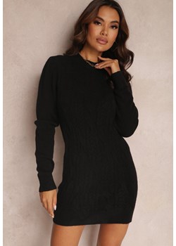 Czarny Sweter z Wełną i Ozdobnym Splotem Iolima ze sklepu Renee odzież w kategorii Swetry damskie - zdjęcie 157059886