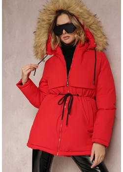 Czerwona Kurtka Parka z Kapturem z Futerkiem Bimi ze sklepu Renee odzież w kategorii Parki damskie - zdjęcie 157060189
