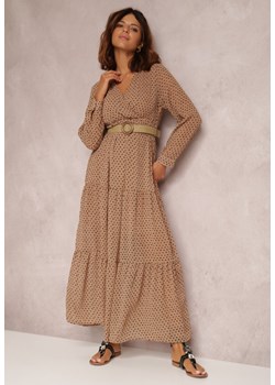 Ciemnobeżowa Sukienka Z Paskiem Erenope ze sklepu Renee odzież w kategorii Sukienki - zdjęcie 157060686