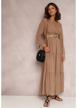 Ciemnobeżowa Sukienka Z Paskiem Erenope ze sklepu Renee odzież w kategorii Sukienki - zdjęcie 157060687