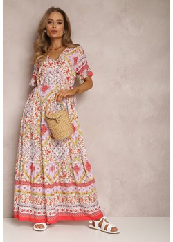 Biało-Różowa Sukienka z Wiskozy Olonice ze sklepu Renee odzież w kategorii Sukienki - zdjęcie 157065626