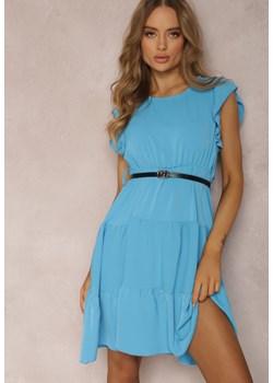 Niebieska Sukienka z Paskiem Theophena ze sklepu Renee odzież w kategorii Sukienki - zdjęcie 157066546