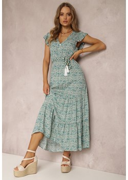 Biało-Zielona Sukienka z Paskiem Eunele ze sklepu Renee odzież w kategorii Sukienki - zdjęcie 157066776
