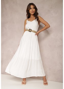 Biała Sukienka z Paskiem Auxonia ze sklepu Renee odzież w kategorii Sukienki - zdjęcie 157067477