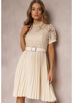 Beżowa Sukienka z Paskiem Stelly ze sklepu Renee odzież w kategorii Sukienki - zdjęcie 157071258