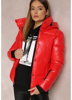Czerwona Kurtka z Chowanym Kapturem Metaliczna Isaga ze sklepu Renee odzież w kategorii Kurtki damskie - zdjęcie 157074937