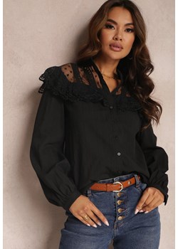 Czarna Koszula z Falbanką i Koronką Phaedrike ze sklepu Renee odzież w kategorii Koszule damskie - zdjęcie 157075196