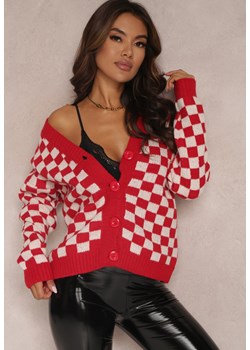 Czerwony Kardigan Oversize w Szachownicę Etaeil ze sklepu Renee odzież w kategorii Swetry damskie - zdjęcie 157075255
