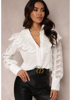 Biała Koszula z Falbanką i Koronką Nido ze sklepu Renee odzież w kategorii Koszule damskie - zdjęcie 157075296