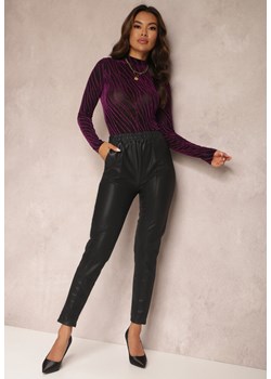 Czarne Spodnie Ocieplone z Gumką w Pasie Oman ze sklepu Renee odzież w kategorii Spodnie damskie - zdjęcie 157075445