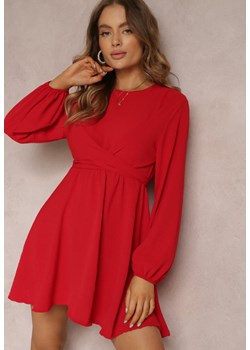 Czerwona Sukienka Rozkloszowana z Gumką w Pasie Thelo ze sklepu Renee odzież w kategorii Sukienki - zdjęcie 157075467