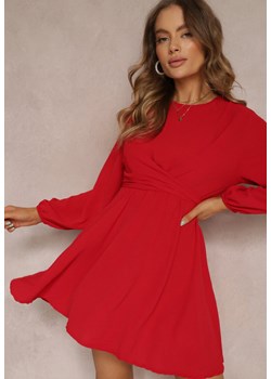 Czerwona Sukienka Rozkloszowana z Gumką w Pasie Thelo ze sklepu Renee odzież w kategorii Sukienki - zdjęcie 157075469