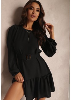 Czarna Sukienka Pudełkowa z Falbanką Leffo ze sklepu Renee odzież w kategorii Sukienki - zdjęcie 157075479