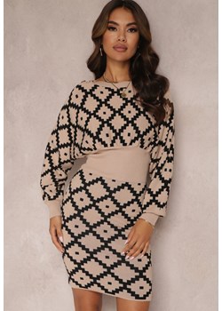 Beżowa Sukienka Sweterkowa z Dzianiny Yomsenlus ze sklepu Renee odzież w kategorii Sukienki - zdjęcie 157075509