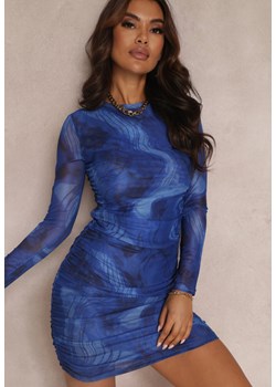 Granatowa Sukienka Dopasowana z Siateczki Pefilro ze sklepu Renee odzież w kategorii Sukienki - zdjęcie 157075568