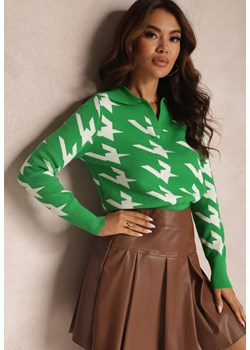 Zielony Sweter z Trójkątnym Dekoltem i Kołnierzykiem Kalitheme ze sklepu Renee odzież w kategorii Swetry damskie - zdjęcie 157075636