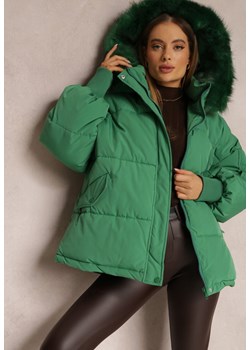 Zielona Kurtka Oversize z Futrzanym Kapturem Haduni ze sklepu Renee odzież w kategorii Kurtki damskie - zdjęcie 157076406