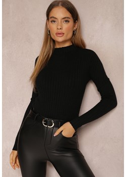 Czarny Golf z Prążkowanej Dzianiny Aridatha ze sklepu Renee odzież w kategorii Swetry damskie - zdjęcie 157076537
