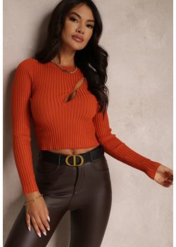 Pomarańczowy Sweter z Prążkowanej Dzianiny z Wycięciami Atira ze sklepu Renee odzież w kategorii Swetry damskie - zdjęcie 157076569