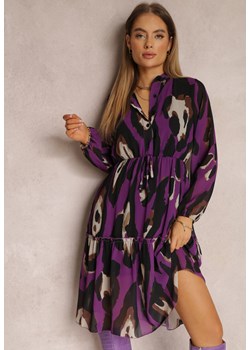 Fioletowa Sukienka z Falbanką i Gumką w Pasie Sheba ze sklepu Renee odzież w kategorii Sukienki - zdjęcie 157076589