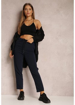 Granatowe Spodnie Regular z Gumką w Pasie Amame ze sklepu Renee odzież w kategorii Spodnie damskie - zdjęcie 157076768