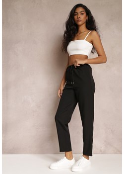 Czarne Spodnie Regular z Gumką w Pasie Amame ze sklepu Renee odzież w kategorii Spodnie damskie - zdjęcie 157076778