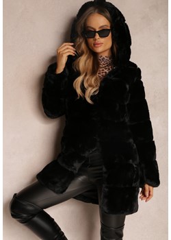 Czarny Płaszcz Futrzany z Kapturem Vimi ze sklepu Renee odzież w kategorii Futra damskie - zdjęcie 157077155