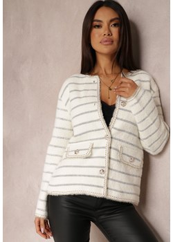 Biały Kardigan z Wiskozy na Guziki Bive ze sklepu Renee odzież w kategorii Swetry damskie - zdjęcie 157077206