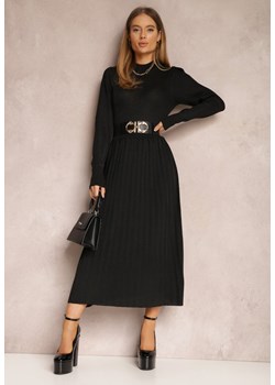 Czarna Sukienka Plisowana z Metaliczną Nitką Vwelsem ze sklepu Renee odzież w kategorii Sukienki - zdjęcie 157077245