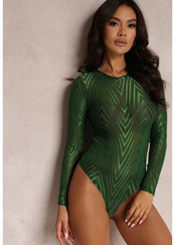 Zielone Body z Transparentnej Siateczki w Skośne Paski Lafelsid ze sklepu Renee odzież w kategorii Bluzki damskie - zdjęcie 157077298