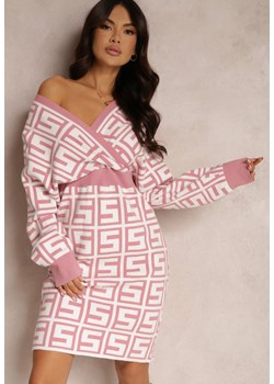 Różowa Sukienka Wełniana w Geometryczny Wzór Hamu ze sklepu Renee odzież w kategorii Sukienki - zdjęcie 157077566