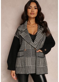 Czarny Płaszcz Oversize w Kratę Sace ze sklepu Renee odzież w kategorii Płaszcze damskie - zdjęcie 157077769