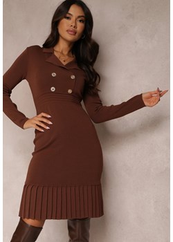 Brązowa Sukienka z Plisowaną Falbanką Callestra ze sklepu Renee odzież w kategorii Sukienki - zdjęcie 157078477