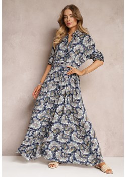 Granatowa Sukienka Koszulowa w Roślinny Wzór Bahi ze sklepu Renee odzież w kategorii Sukienki - zdjęcie 157079148
