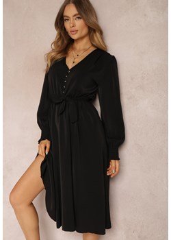 Czarna Sukienka z Bufiastym Rękawem i Wiązanym Paskiem Corrine ze sklepu Renee odzież w kategorii Sukienki - zdjęcie 157079435
