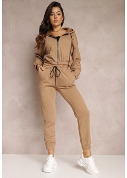 Ciemnobeżowe Spodnie Dresowe z Tłoczeniem Alase ze sklepu Renee odzież w kategorii Spodnie damskie - zdjęcie 157079639