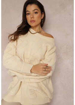 Jasnobeżowy Sweter Oversize z Tłoczeniem Rormi ze sklepu Renee odzież w kategorii Swetry damskie - zdjęcie 157079746