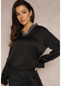 Czarna Bluzka Satynowa z Cyrkoniami Rapha ze sklepu Renee odzież w kategorii Bluzki damskie - zdjęcie 157079939
