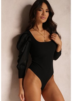 Czarne Body z Marszczonym Bufiastym Rękawem Chiki ze sklepu Renee odzież w kategorii Bluzki damskie - zdjęcie 157079947