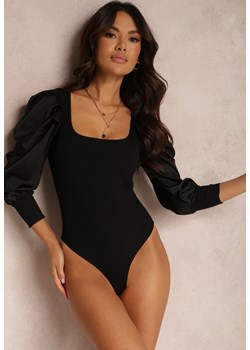 Czarne Body z Marszczonym Bufiastym Rękawem Chiki ze sklepu Renee odzież w kategorii Bluzki damskie - zdjęcie 157079948