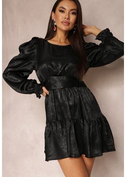 Czarna Sukienka Metaliczna z Bufiastym Rękawem Cany ze sklepu Renee odzież w kategorii Sukienki - zdjęcie 157080037