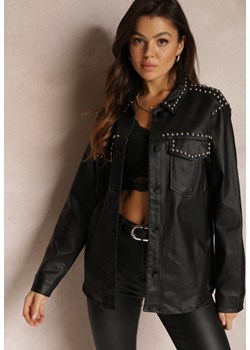 Czarna Koszula z Imitacji Skóry z Nitami Carleton ze sklepu Renee odzież w kategorii Koszule damskie - zdjęcie 157080059