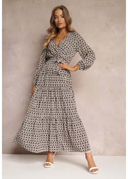 Szara Sukienka z Kopertowym Dekoltem i Falbaną na Dole Ive ze sklepu Renee odzież w kategorii Sukienki - zdjęcie 157080106