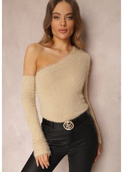 Jasnobeżowy Sweter na Jedno Ramię Pholy ze sklepu Renee odzież w kategorii Swetry damskie - zdjęcie 157080249