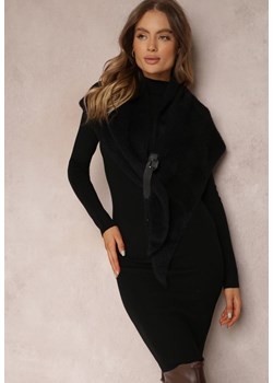 Czarna Sukienka Dzianinowa z Asymetryczną Narzutką Phaidra ze sklepu Renee odzież w kategorii Sukienki - zdjęcie 157080316