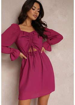 Fioletowa Sukienka z Błyszczącą Nitką i Ściągaczem z Przodu Beni ze sklepu Renee odzież w kategorii Sukienki - zdjęcie 157080415