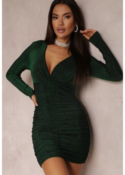 Zielona Sukienka Marszczona z Metaliczną Nicią Favimia ze sklepu Renee odzież w kategorii Sukienki - zdjęcie 157080567