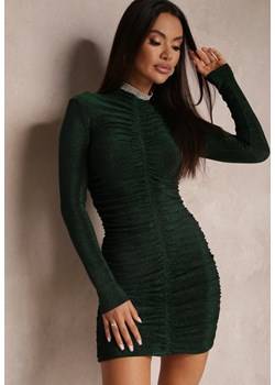 Zielona Sukienka Błyszcząca z Marszczeniem Znink ze sklepu Renee odzież w kategorii Sukienki - zdjęcie 157080597